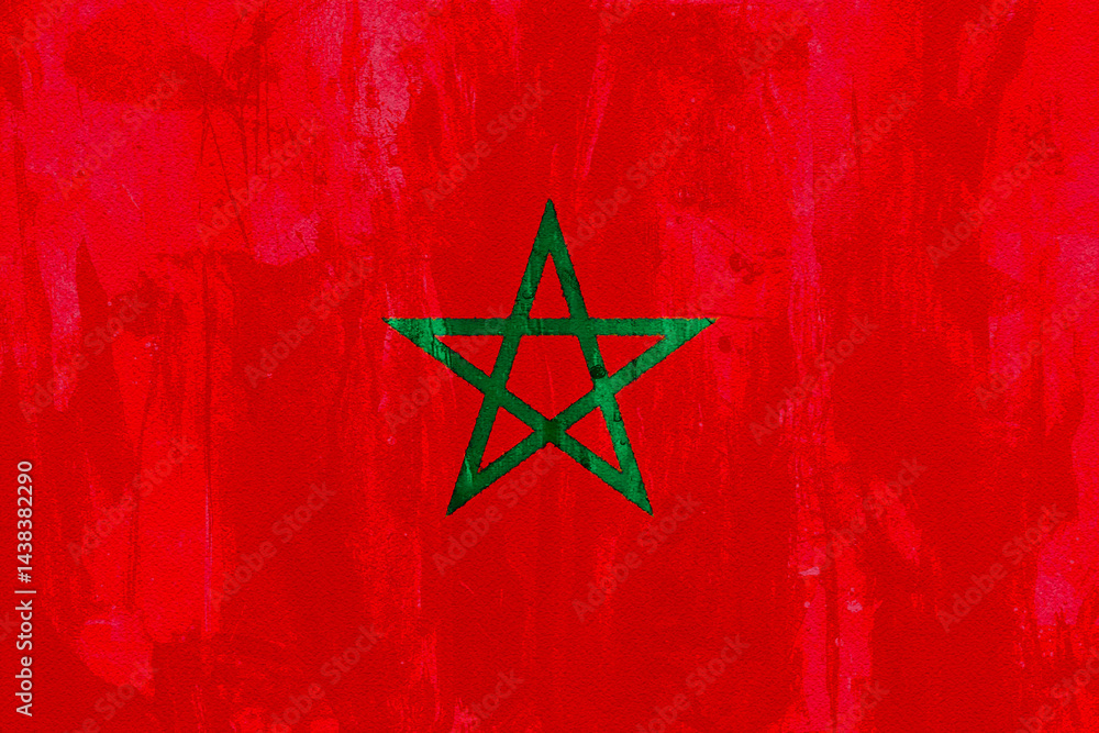 Poster morocco a textured red background with a centrally placed green five-pointed star graphic design ele