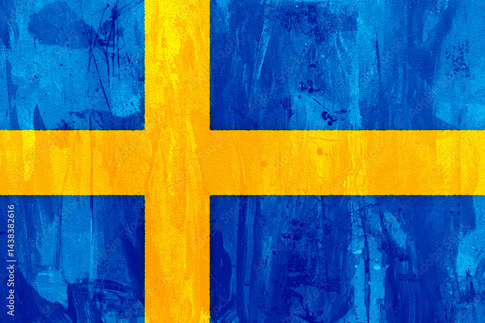 Poster swedia abstract textured artistic rendering features bold blue backdrop with cross of bright yellow 
