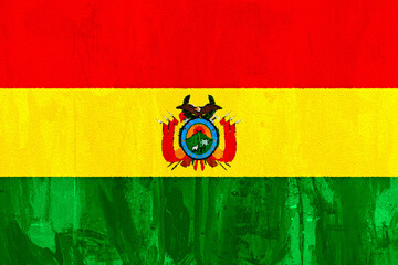 bolivia Abstract art rendition of a national flag with red, yellow, and green stripes and symbolic emblem,