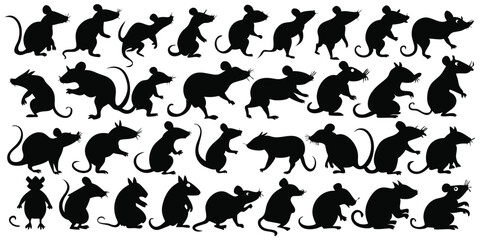Silhouettes of Rats on White Background