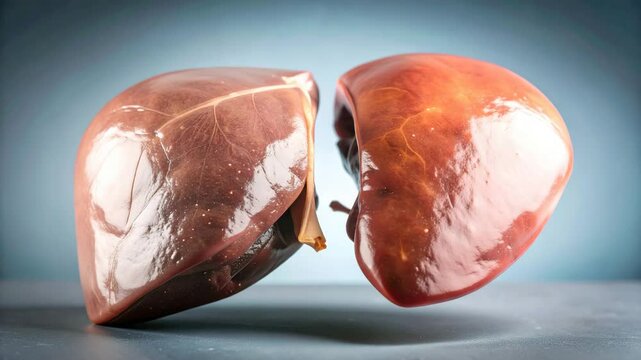 A healthy human liver and a diseased liver are shown side by side for medical comparison.