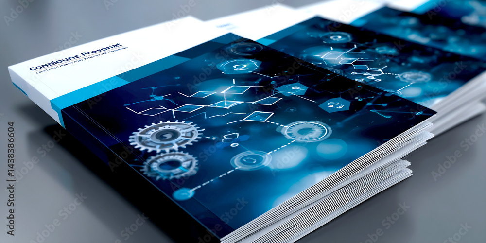 Aufkleber Stack of Professional Reports Featuring Data Visualizations and Technology Elements : Generative AI