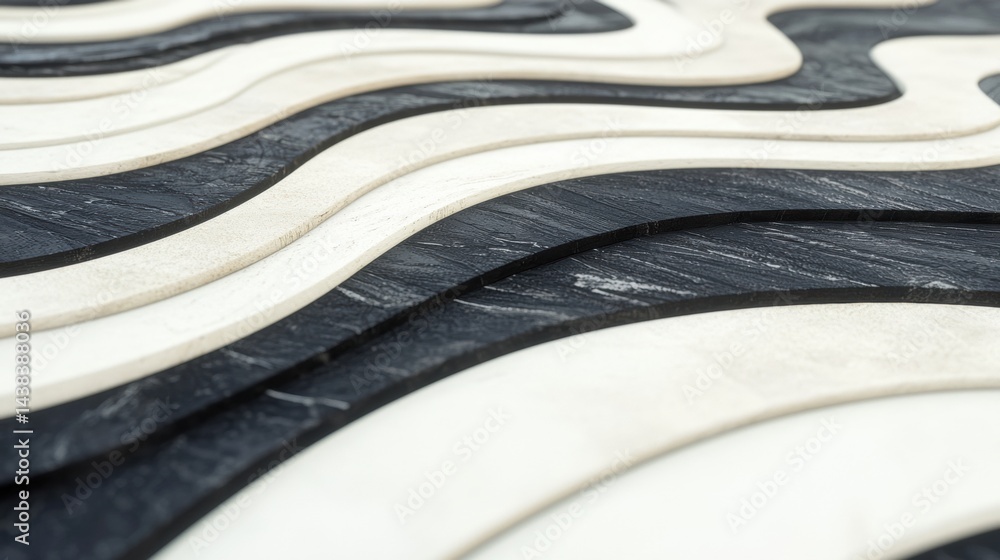 Poster A close-up view of a textured surface with a wave-like pattern in black and white.