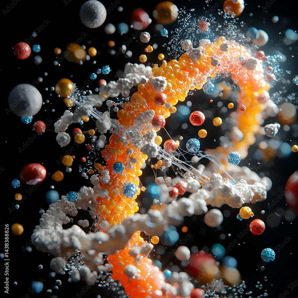 Poster abstract dna strand floating in space. this image could be used for educational materials science fi