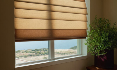 A window with a houseplant or indoor garden, suitable for office or home decor