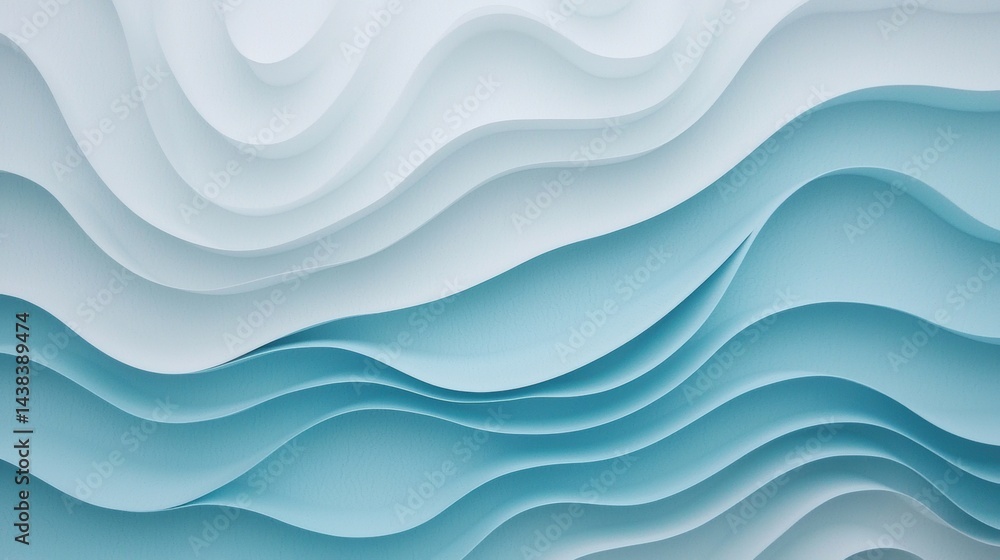 Poster a 3d rendering of a wave-like pattern in shades of blue and white.