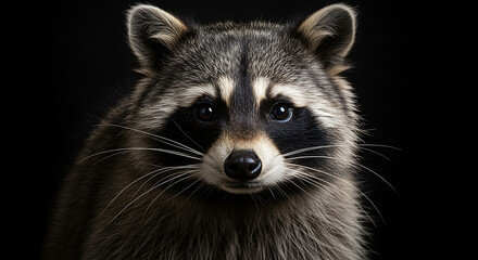 Close-up Portrait of a Raccoon Against a Black Background Wildlife Photography