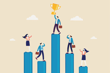 Business competition, performance comparison chart between company profit or employee, winner and loser in contest, achievement concept, business people compete on performance graph with one winner.
