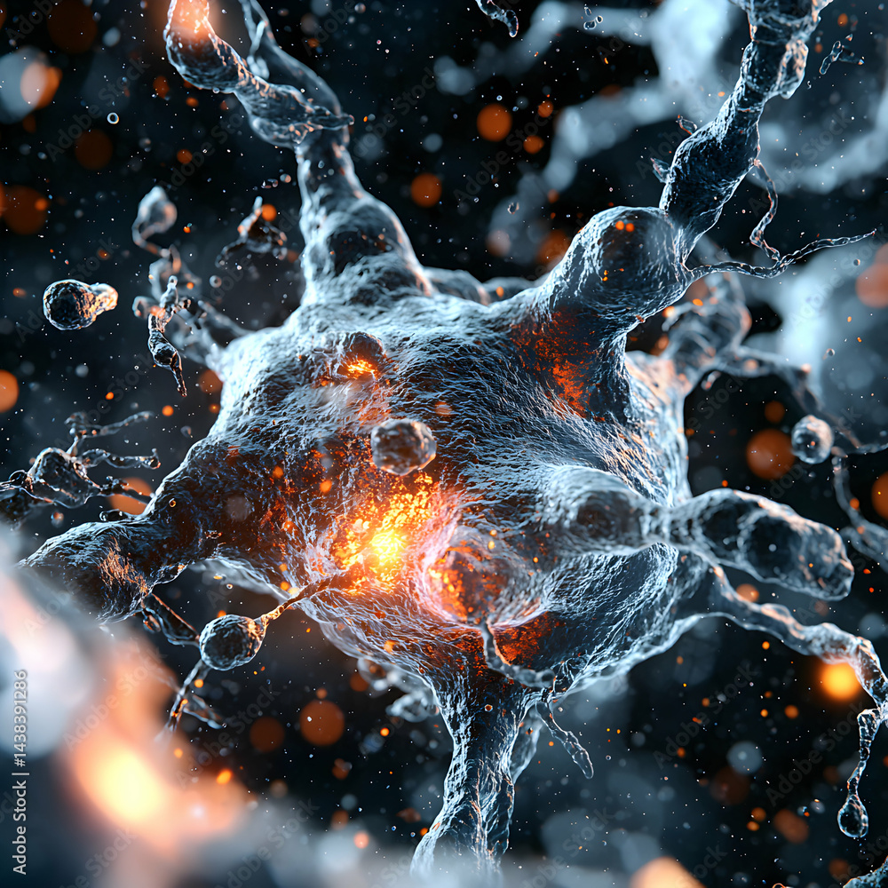 Aufkleber an artistic rendering of a neuron. the vibrant colors depict electrical activity. useful for educati