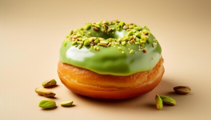 Mini Pistachio Donut with Glaze Toping on Cream Background Isolated