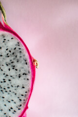 the concept of a healthy lifestyle. close-up of dragon fruit or pitahaya in cross section. a poster...