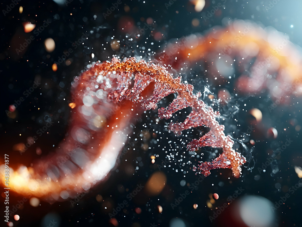 Poster a stunning macro view of dna's double helix structure. useful for science education or as a striking