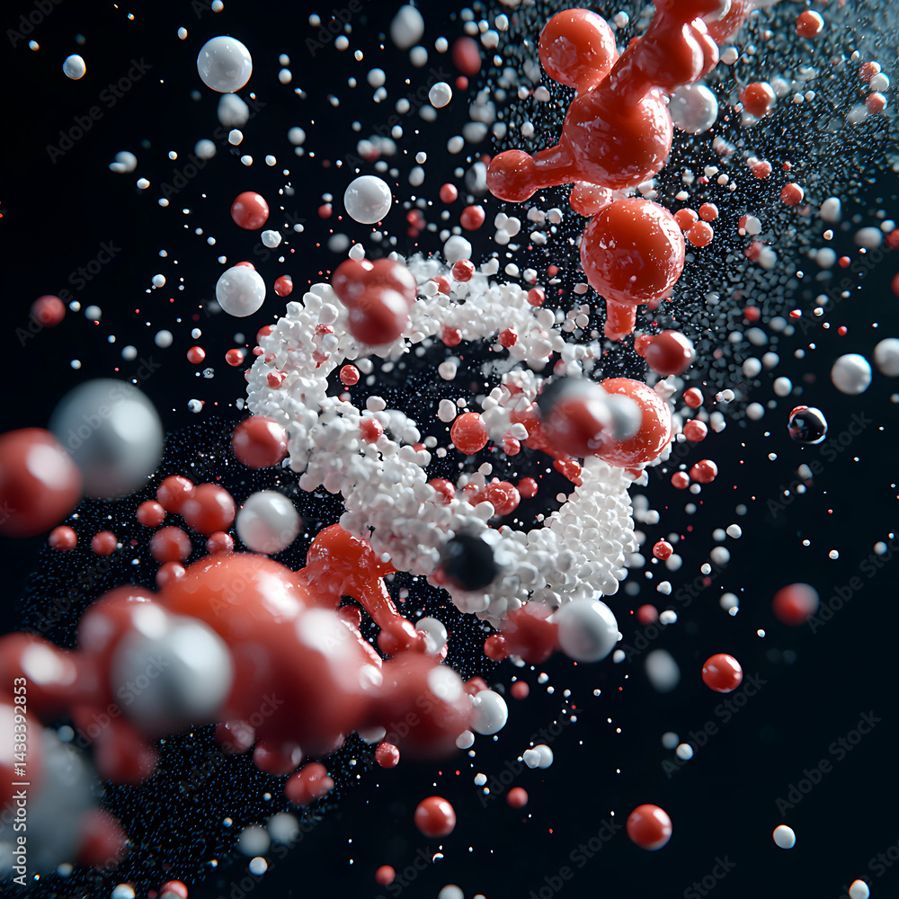 Poster abstract 3d render of a biological structure. could represent a dna strand or cellular component. id