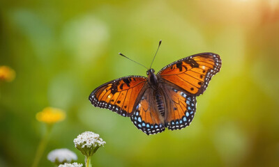 Fototapeta premium A colorful butterfly perched on a blooming flower