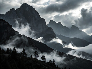 Black Mountain Silhouette Landscape Panorama Illustration.