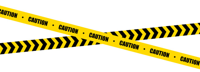 Warning tape with yellow and black diagonal stripes. Yellow and black caution tape border. Long danger ribbon. Warn stop seamless line.