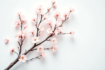 Cherry Blossom Branches: Delicate pink or white blossoms on slender, dark brown branches arranged against a clean, light-colored background.	