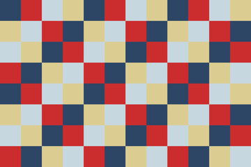 Colorful seamless vector geometric checkered pattern with red, blue, yellow, and light tones. Retro plaid grid design ideal for textiles, wallpapers, backgrounds, and packaging
