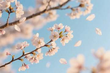 Cherry Blossom Branches: Delicate pink or white blossoms on slender, dark brown branches arranged against a clean, light-colored background.	