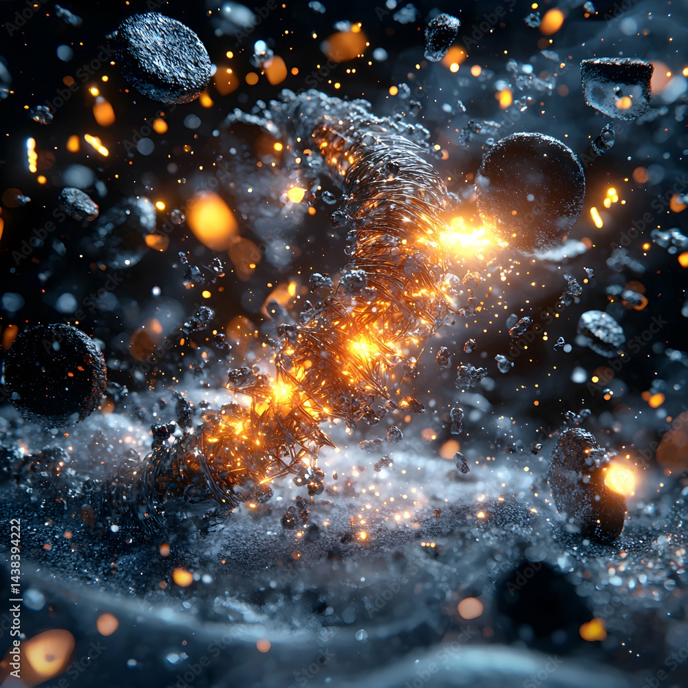 Poster abstract cosmic artwork featuring glowing energy and celestial objects. ideal for science fiction ba