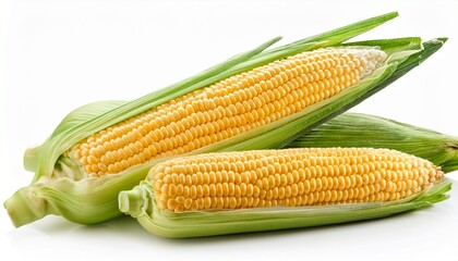 fresh corn cobs with green husks isolated