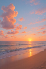  with Colorful Sky, Gentle Waves, and Golden Reflections – Serene Ocean Landscape Photography

