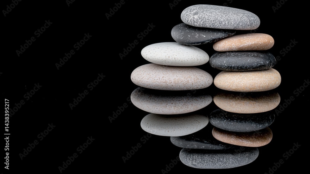 Poster A stack of 14 pebbles in various colors and sizes.
