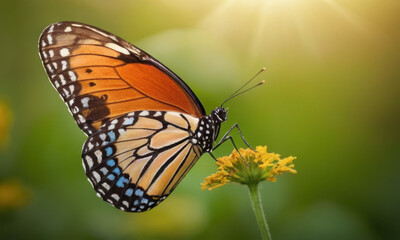 A butterfly perched on a bright yellow flower