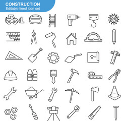 Obraz premium Construction Icon Collection. Vector Illustration Of Building Tools, Equipment, Machinery.