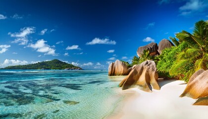 paradise beach on the island of la digue in the seychelles anse source d argent