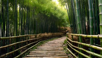 Obraz premium A path through a thicket of bamboo.