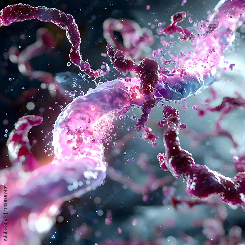 Poster abstract artwork featuring dynamic structures bursting with energy. evokes biological processes. per