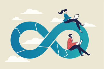 Devops, development operation for agile software development, working cycle to operate and support professional software management concept, business people working with computer on Devops cycle.