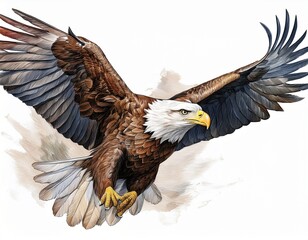 Obraz premium hand drawing of bald eagle flying isolated on white background