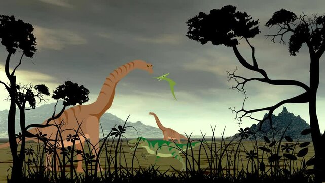 Jurrassic age of dinosaurs prehistoric life landscape animation cartoon