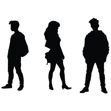 Fashionable young diverse people in stylish poses silhouettes