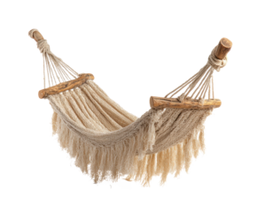 Relaxing hammock for outdoor leisure and enjoyment in summer days on a transparent background, cut out