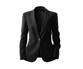 Elegant black blazer for professional attire and formal occasions on a transparent background, cut out