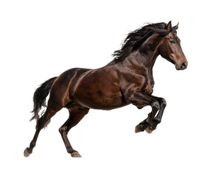 Powerful black horse leaping in the air during exercise session on a transparent background, cut out
