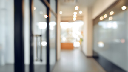 Blurry office interior scene with open doorway modern workspace professional environment soft focus
