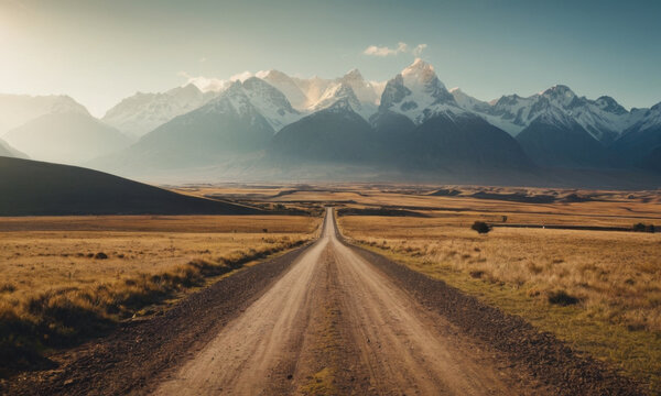 A scenic view of a dirt road winding its way through a mountain range