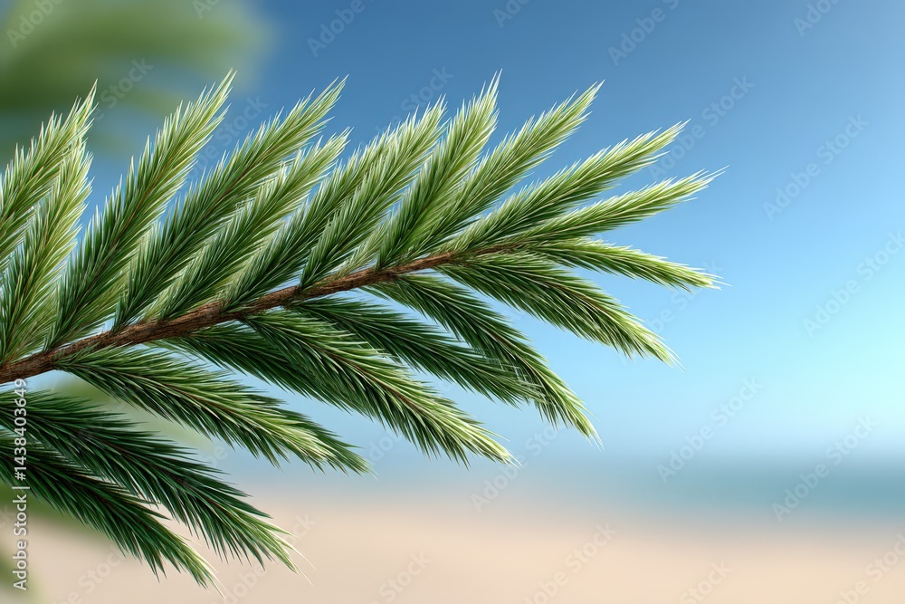 Poster macro of green palm leaf against bright yellow background emphasizing texture pattern nature contras