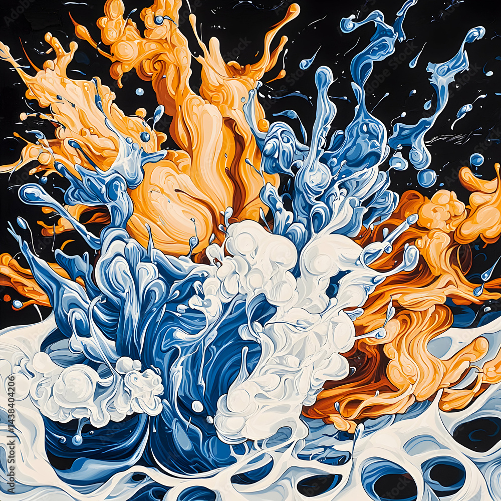 Poster dynamic abstract art depicting colorful liquid explosions. use this image for vibrant digital art pr