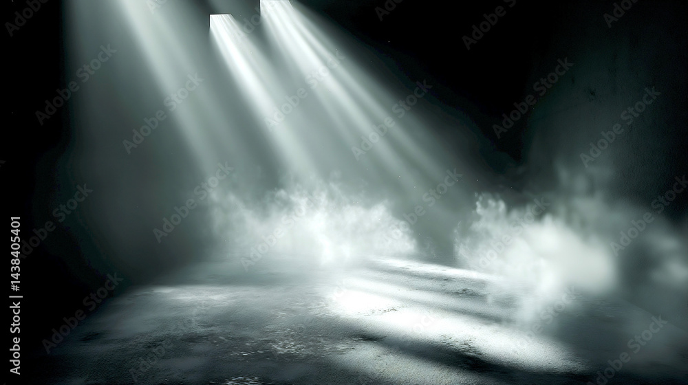 Fototapete dramatic rays of light illuminating a misty room creating a mystical atmosphere : generative ai
