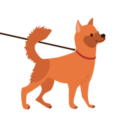 Cheerful Dog on Leash Vector Illustration