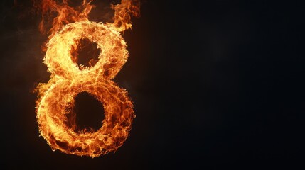 Fiery number eight, dark background, abstract concept, website design