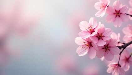 Obraz premium Delicate pink sakura blossoms, full bloom, soft pastel background, artwork, fabric, texture
