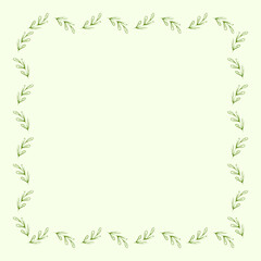 Naklejka premium Minimal botanical pastel square card template with leaf border frame on yellow background. Elegant empty square space for photo, greeting, or text. Nature-inspired decorative layout. Copy space