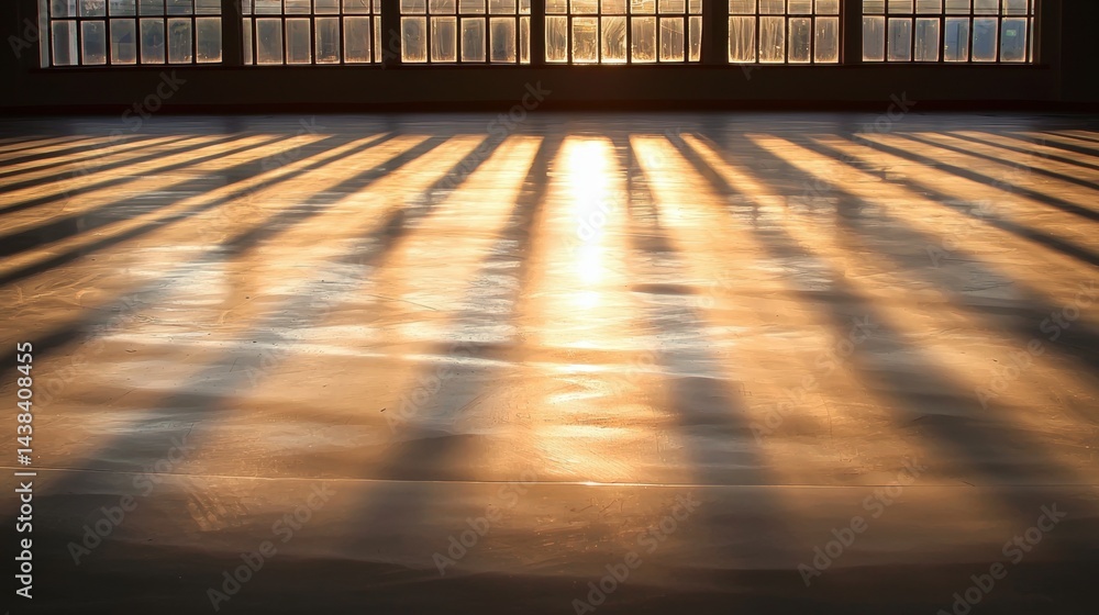 Poster sunlight streaming through a window casting long shadows on the floor.