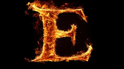 Fiery letter E against black background, for design use
